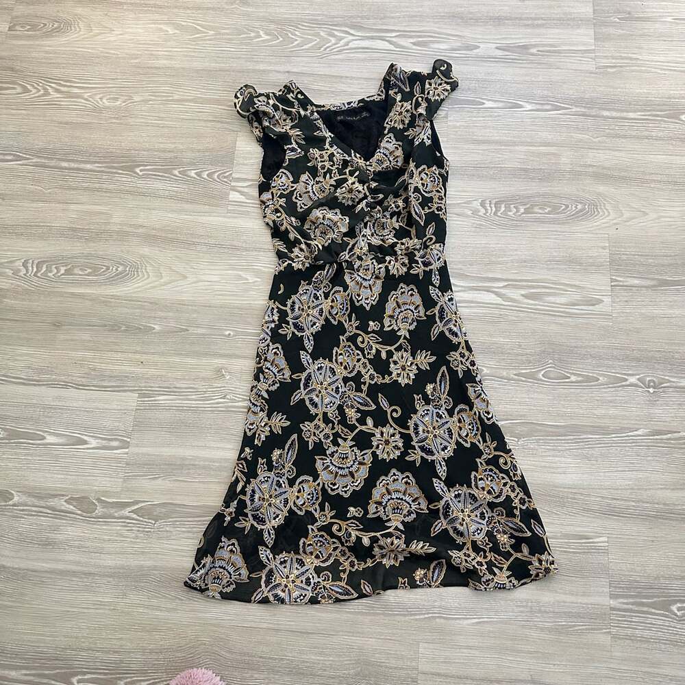 Zara Black Floral Ruffle Off The Shoulder Dress